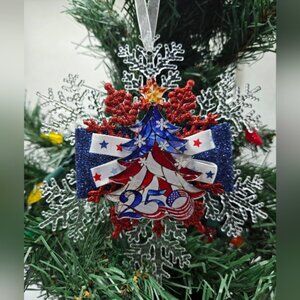 NWT OOAK United States 250th Anniversary Ornament Snowflake USA Patriotic Decor